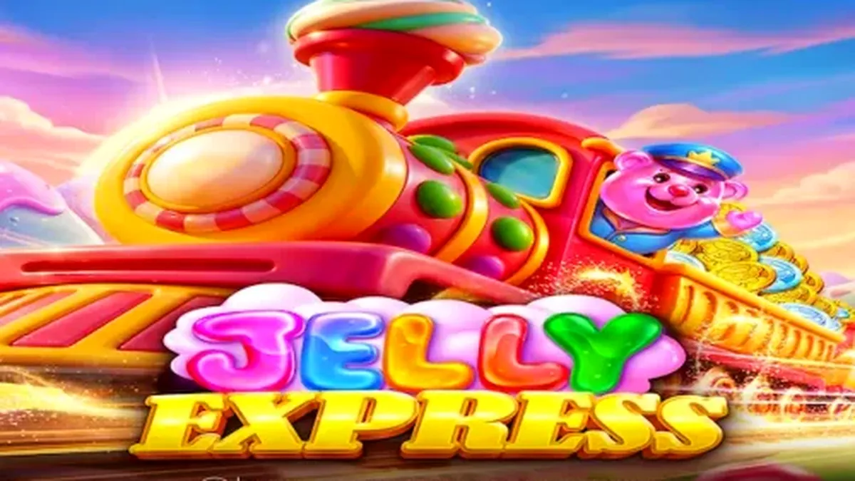 Tela do jogo de slot Jelly Express com tema de doces e trem