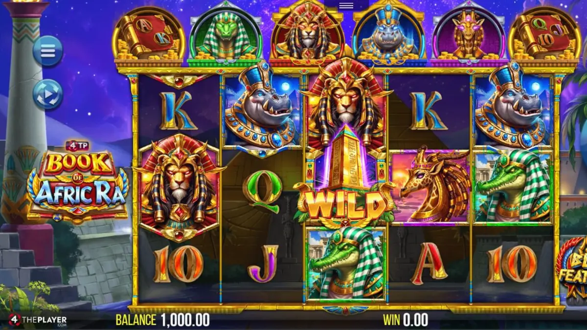 Interface vibrante e temática do slot 4TP Book of AfricRa