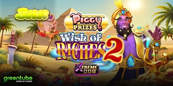 Interface de jogo do slot Piggy Prizes: Wish of Riches 2 com elementos visuais vibrantes